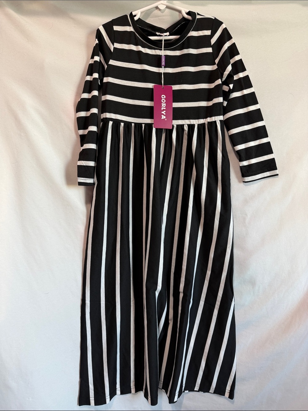 Black and White Striped Kids Casual Dress